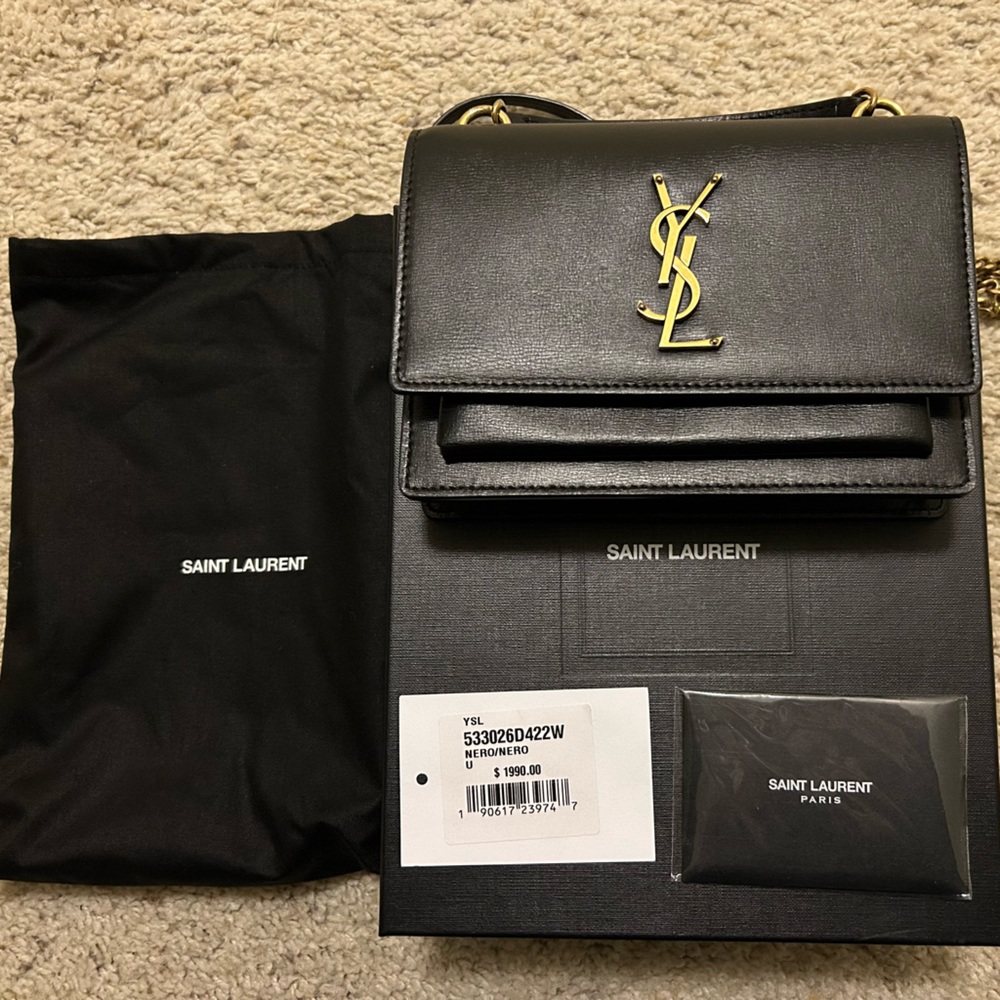 Authentic Sunset YSL Monogram Wallet on Chain - Golden Hardware